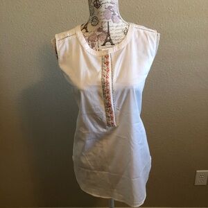 Ann Taylor White Sleeveless Top with Embroidered and beaded detail. NWT. Large
